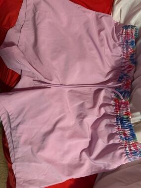 Light Pink Drawstring Shorts with Rainbow Elastic Waist